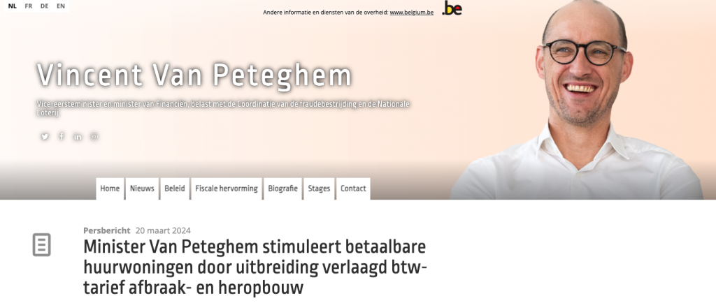 Minister Van Peteghem stimuleert betaalbare huurwoningen door uitbreiding verlaagd btw-tarief afbraak- en heropbouw